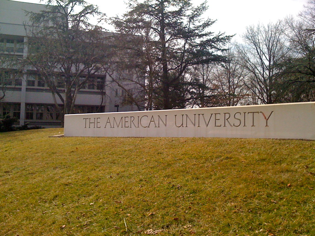 American University supplement essay image; collegeadvisor.com: a photo of American University main entrance sign