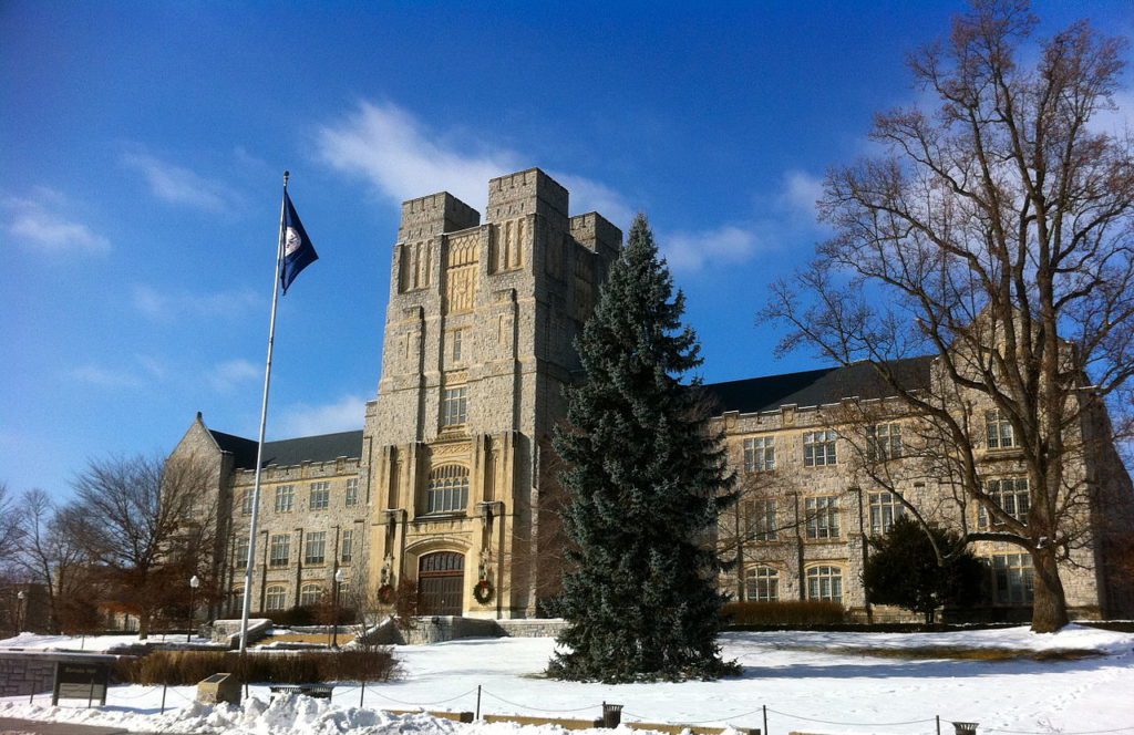 Virginia Tech supplemental essays image; collegeadvisor.com: a photo of Virginia Tech's campus in winter