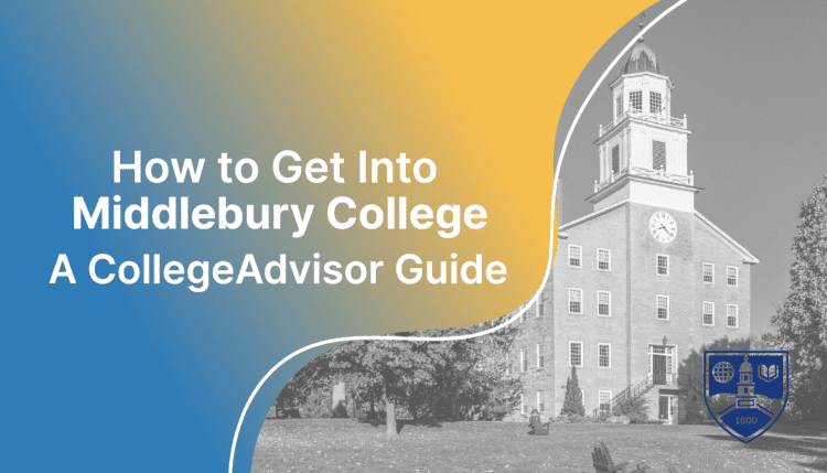 How to get into Middlebury; collegeadvisor.com image: text "how to get into middlebury a collegadvisor guide" over yellow-blue splash image of middlebury campus