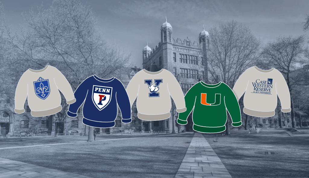 client success stories; collegeadvisor.com image: a graphic of yale campus and five college sweater graphics.