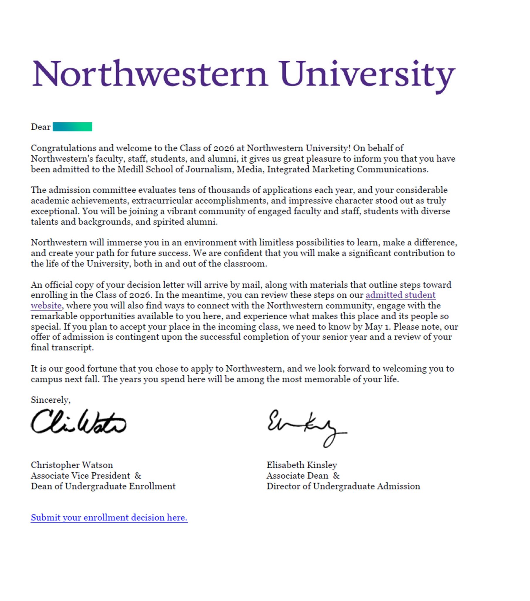 college acceptance letter 2020