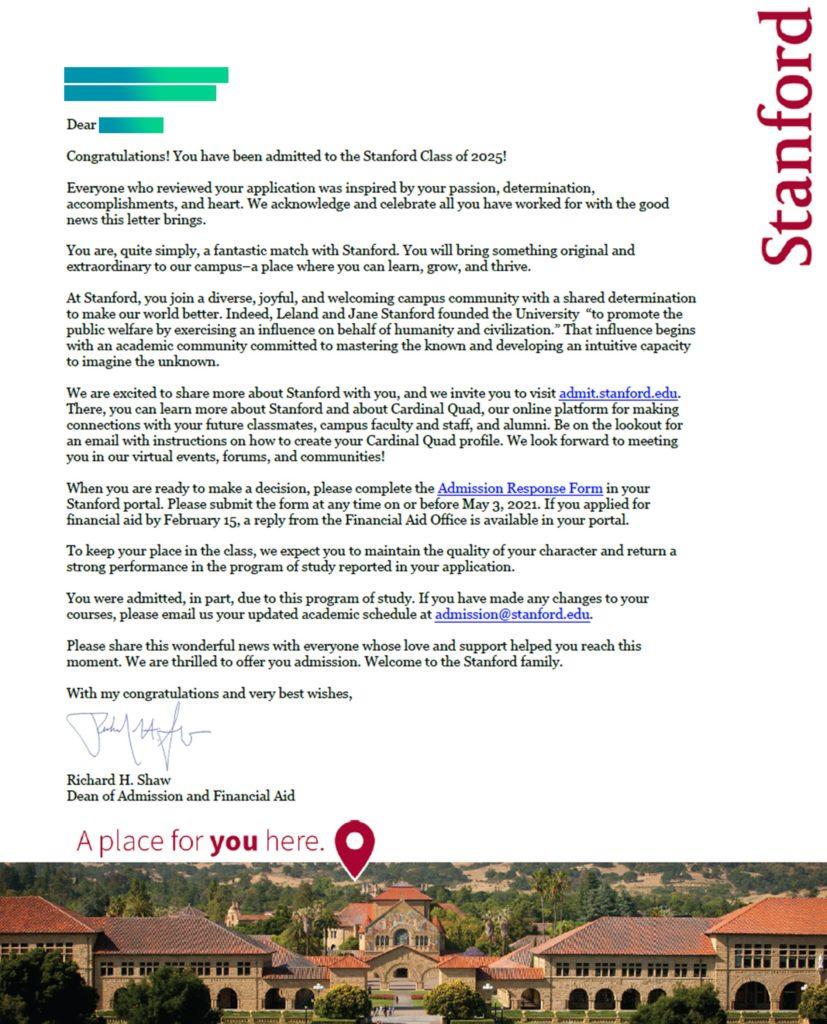 stanford acceptance letter