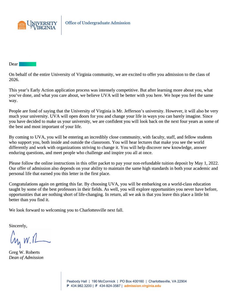 uva acceptance letter