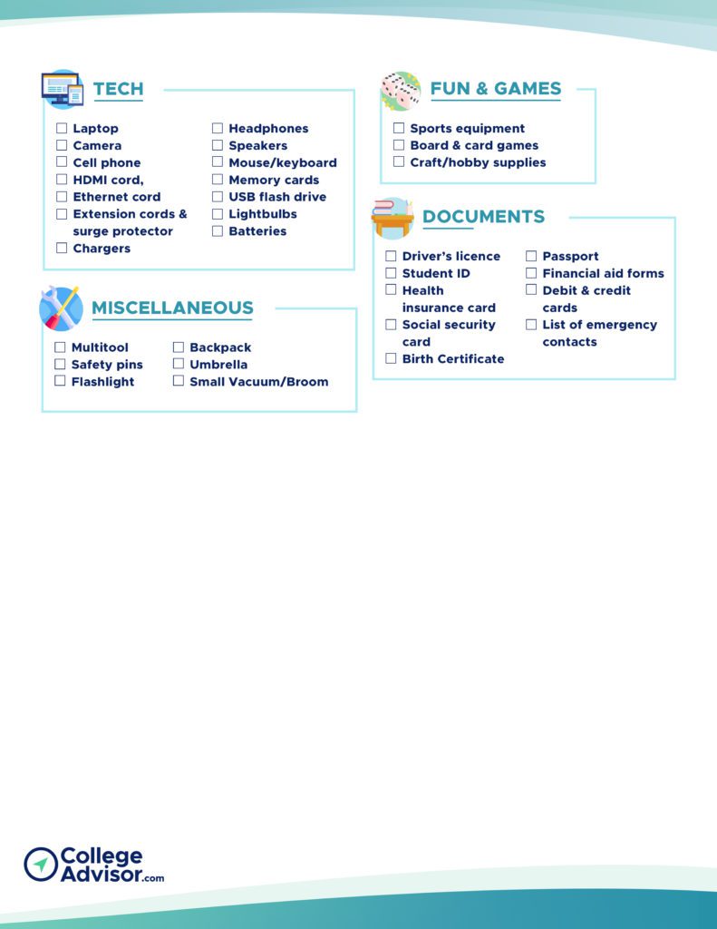 college packing list