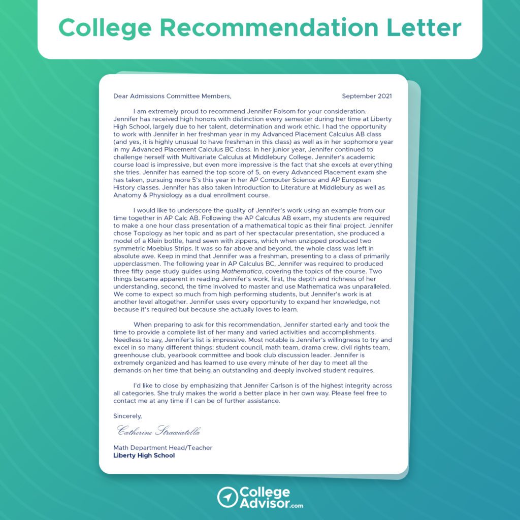 college recommendation letter sample