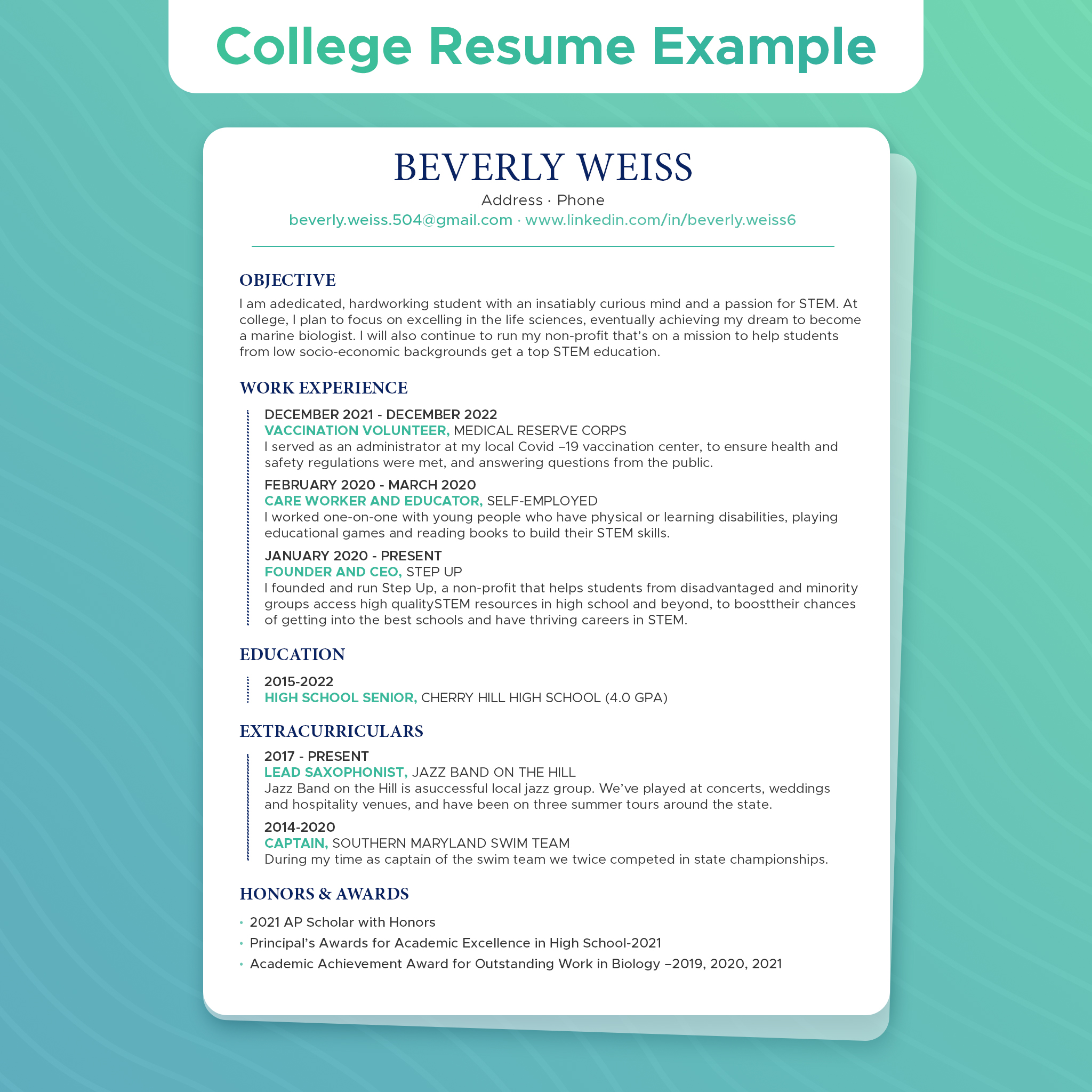 College Resume Examples How To Write A Resume For College