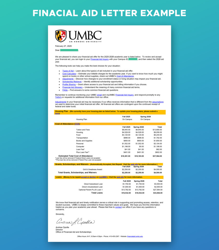 financial aid award letter